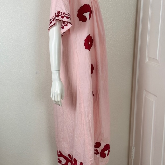 Zara Bohemian Pink Maxi Dress with Red Embroidery Size Small. D25 - Picture 5 of 14